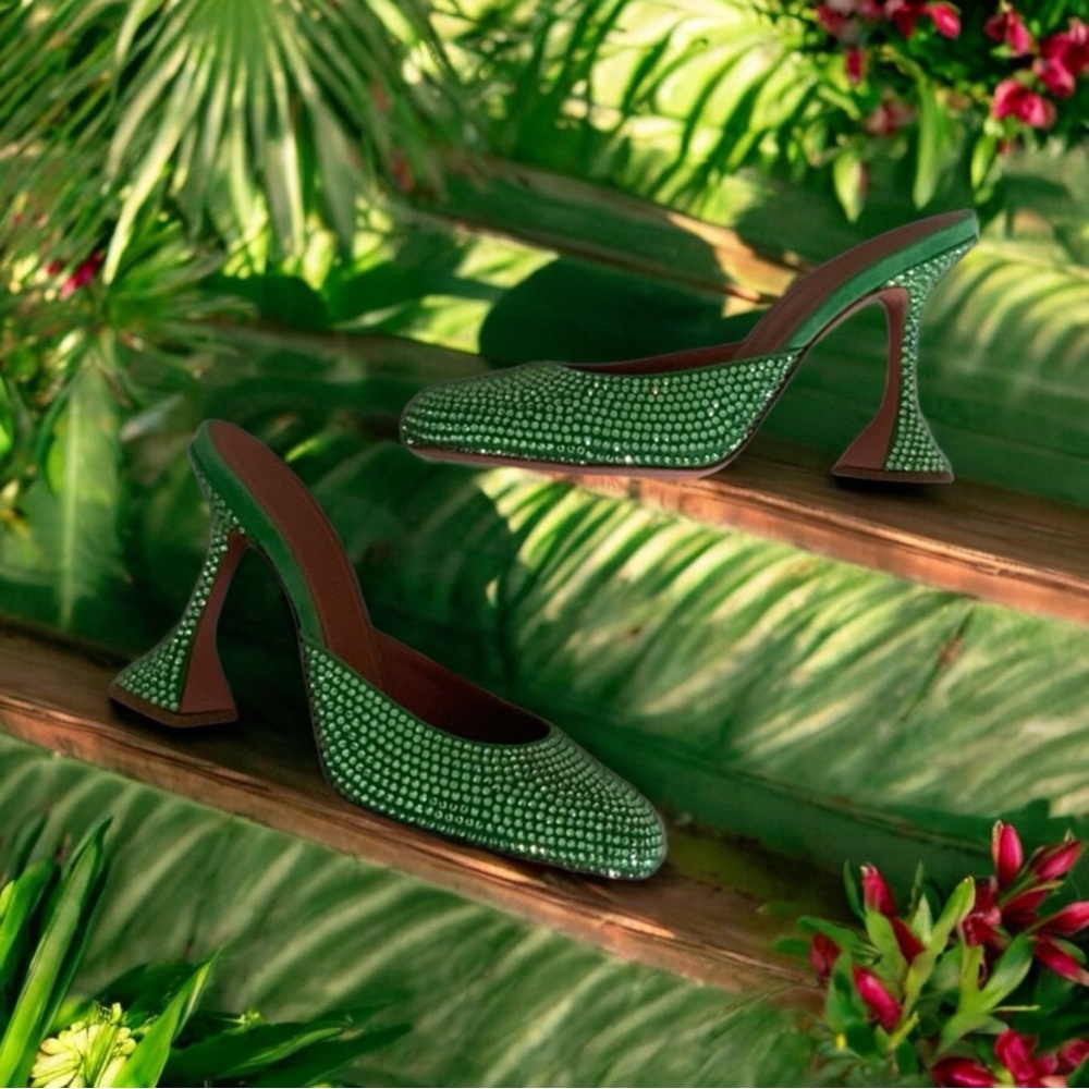 NIB Amina Muaddi Emili Slipper Crystal Mule Heels Size 37.5 $1,210.00 - Picture 5 of 8
